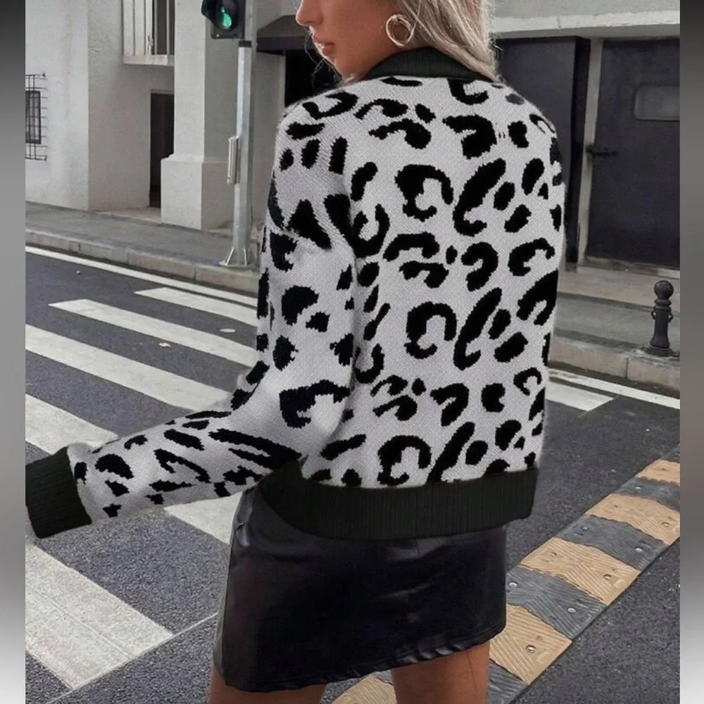 Leopard Print Sweater with Gray Accents
